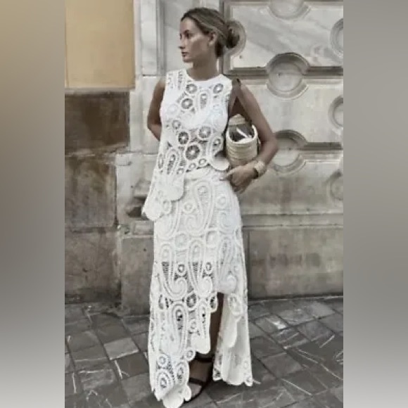 NEW ZARA COTTON ASYMMETRIC CROCHET STRAW SKIRT SZ S REF 2712/012 - Picture 6 of 16